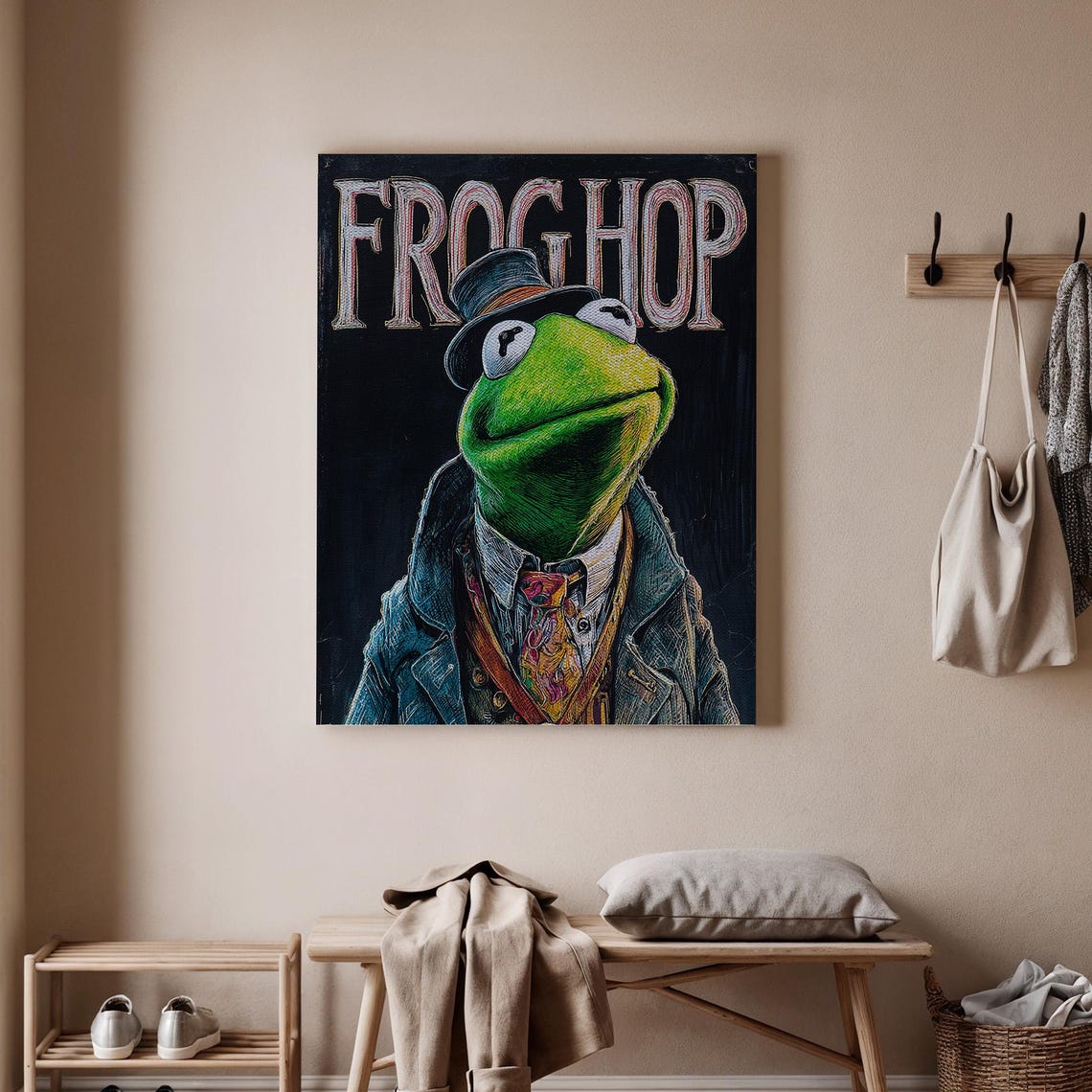 Kermit The Frog In Top Hat Vintage Chalk Style Frog Hop Poster
