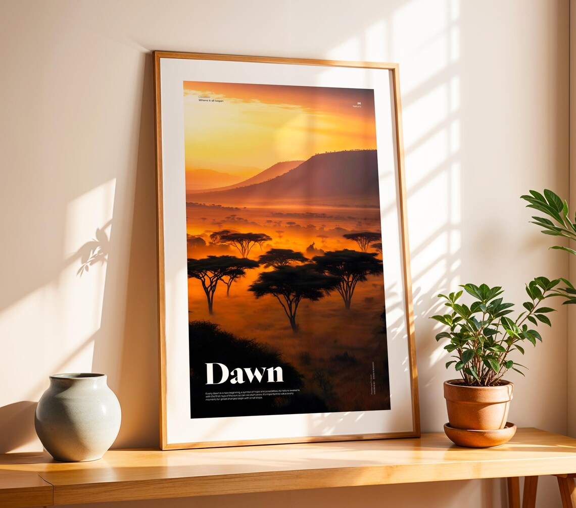 African Savanna Sunrise Dawn Acacia Tree Silhouette Nature Poster - Image 4