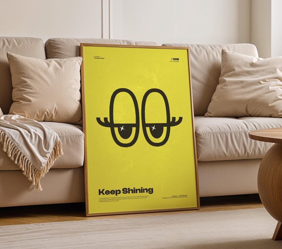 Keep Shining Bold Yellow Abstract Eye Optimistic Typography Poster - Image 4
