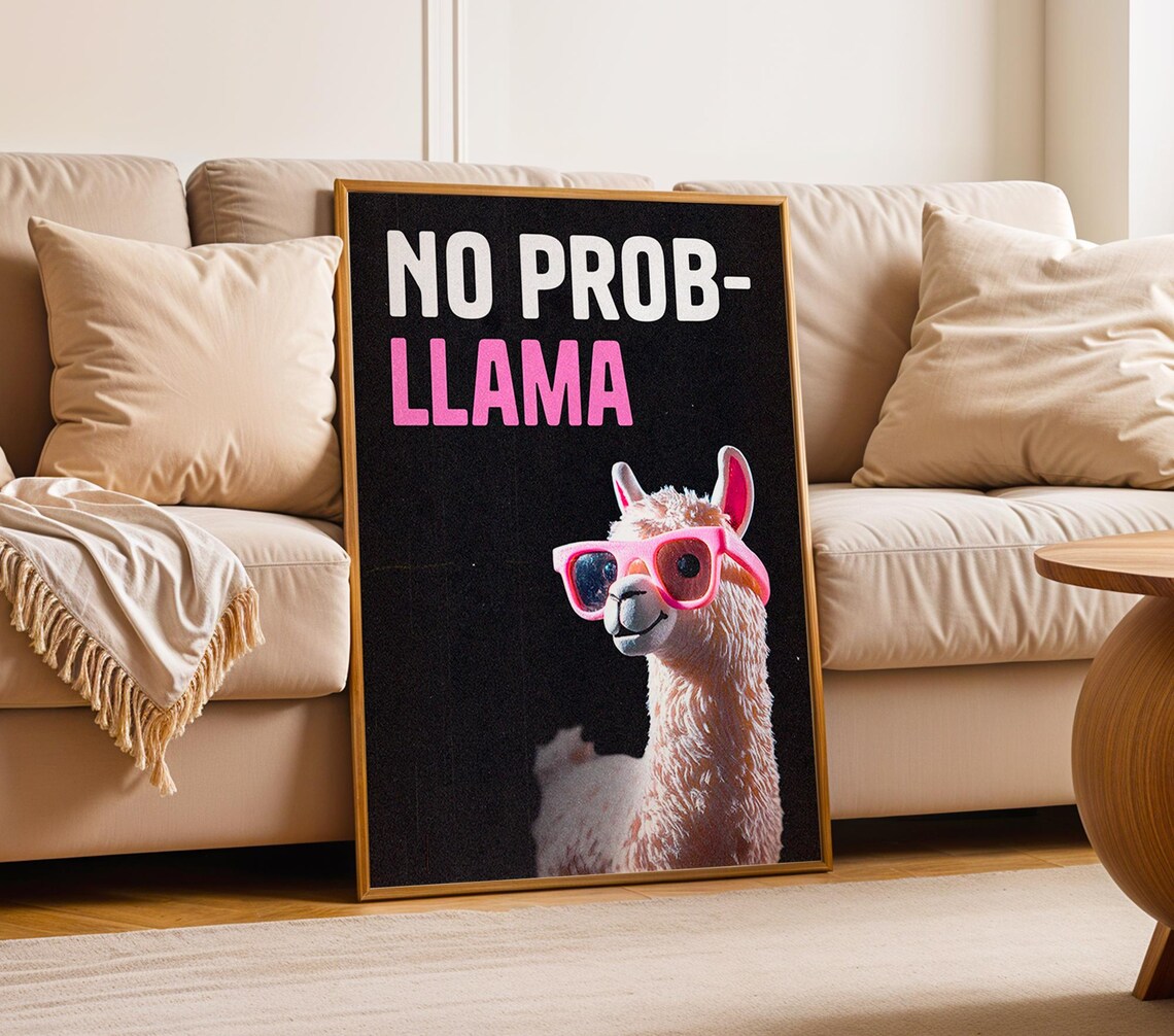 No Prob Llama Funny Retro Typography Art Print - Image 3