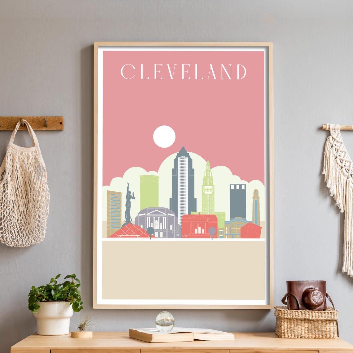 Cleveland Ohio Pastel Blush Skyline Cityscape Illustration Poster