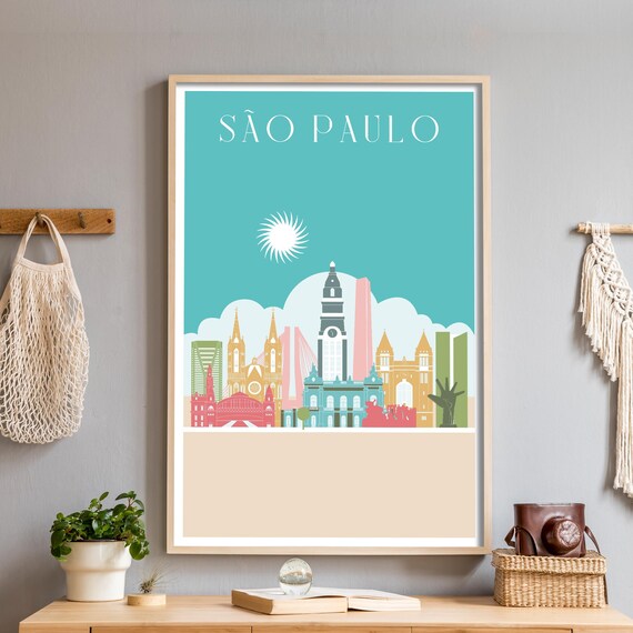 Sao Paulo Brazil Illustrated Skyline Silhouette Travel Poster