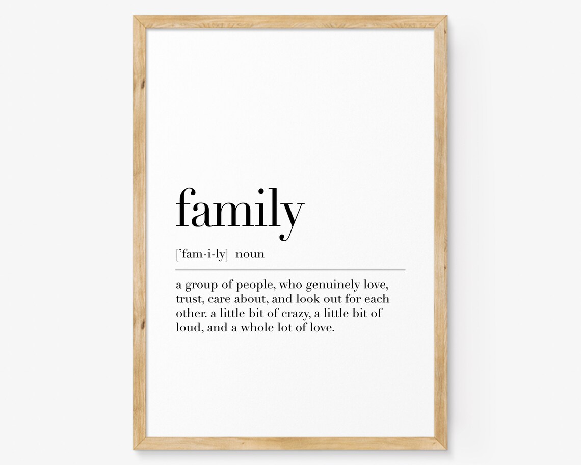 Family Noun Dictionary Definition Love Trust Care Wall Quote Poster