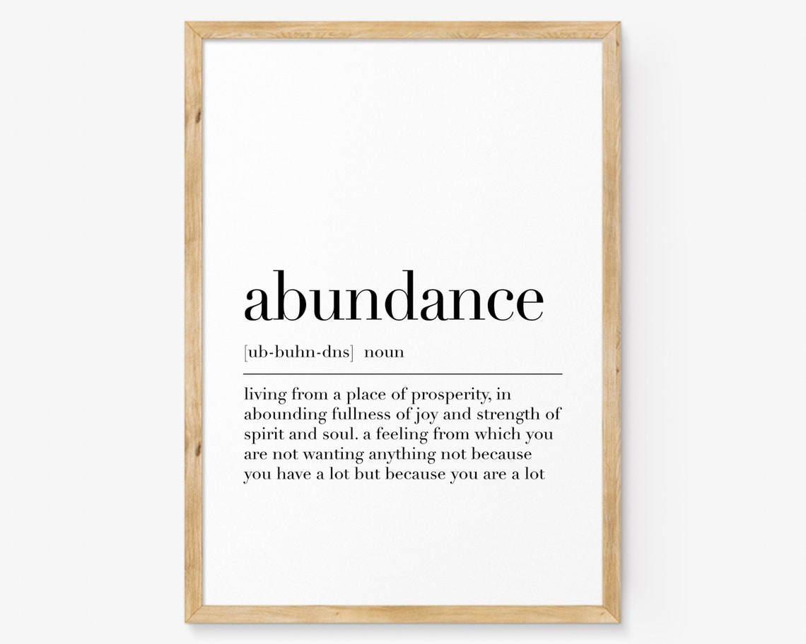 Abundance Definition Poster Inspirational Mindfulness Wall Decor Art