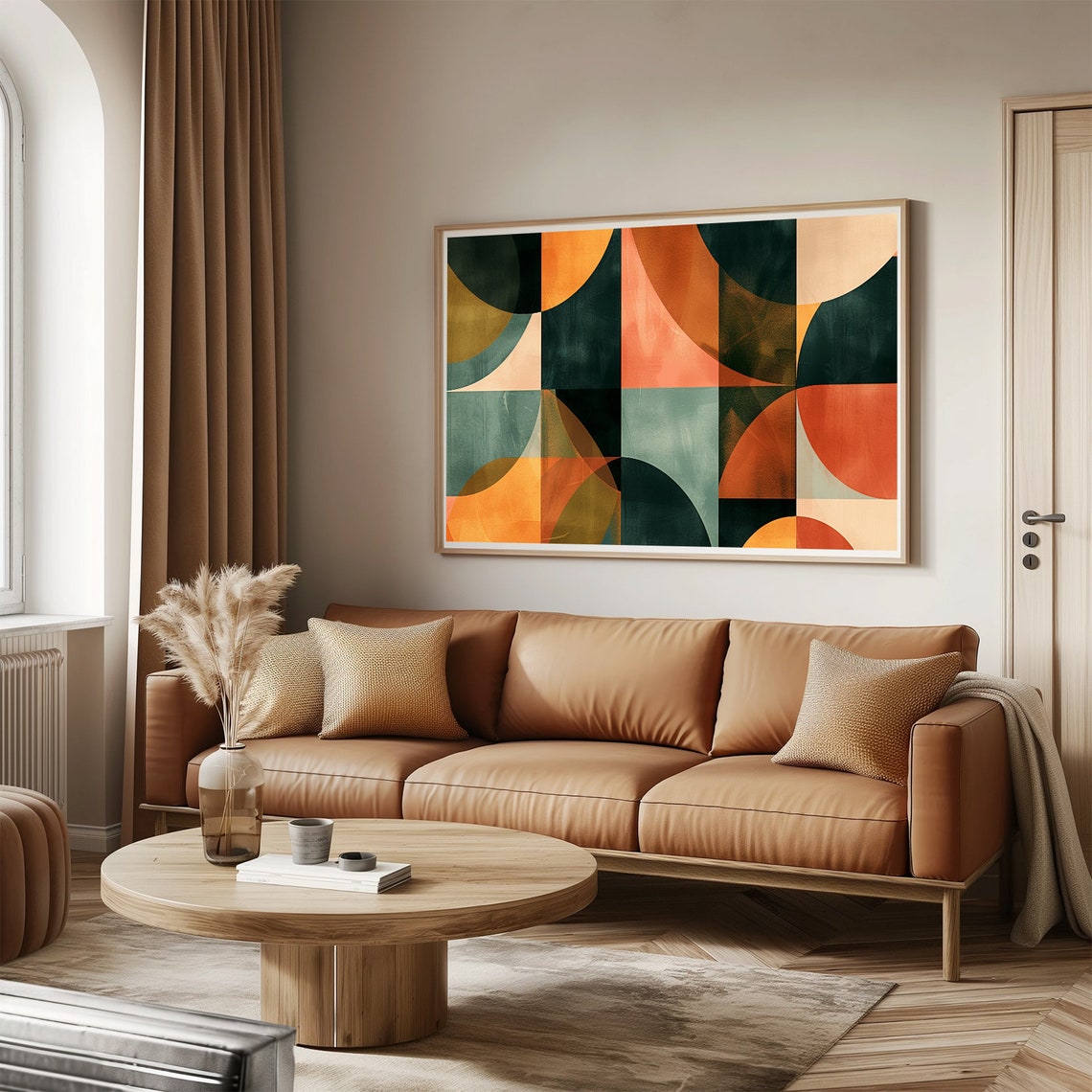 Mid Century Geometric Abstract Mosaic Circles Bauhaus Style Art Poster - Image 3