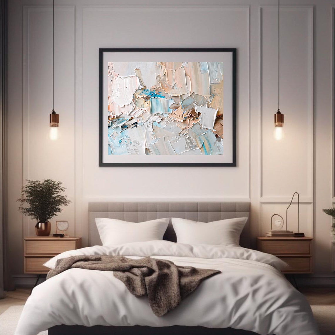 Abstract Oil Collage Painting White Blue Beige Torn Texture Art Poster - Image 3