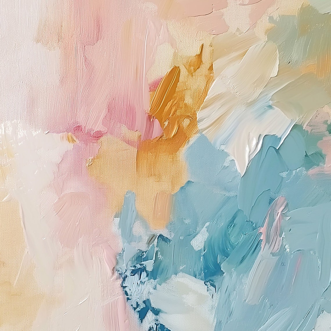 Abstract Pastel Brushstrokes Soft Pink Blue Gold Modern Wall Art Print - Image 6