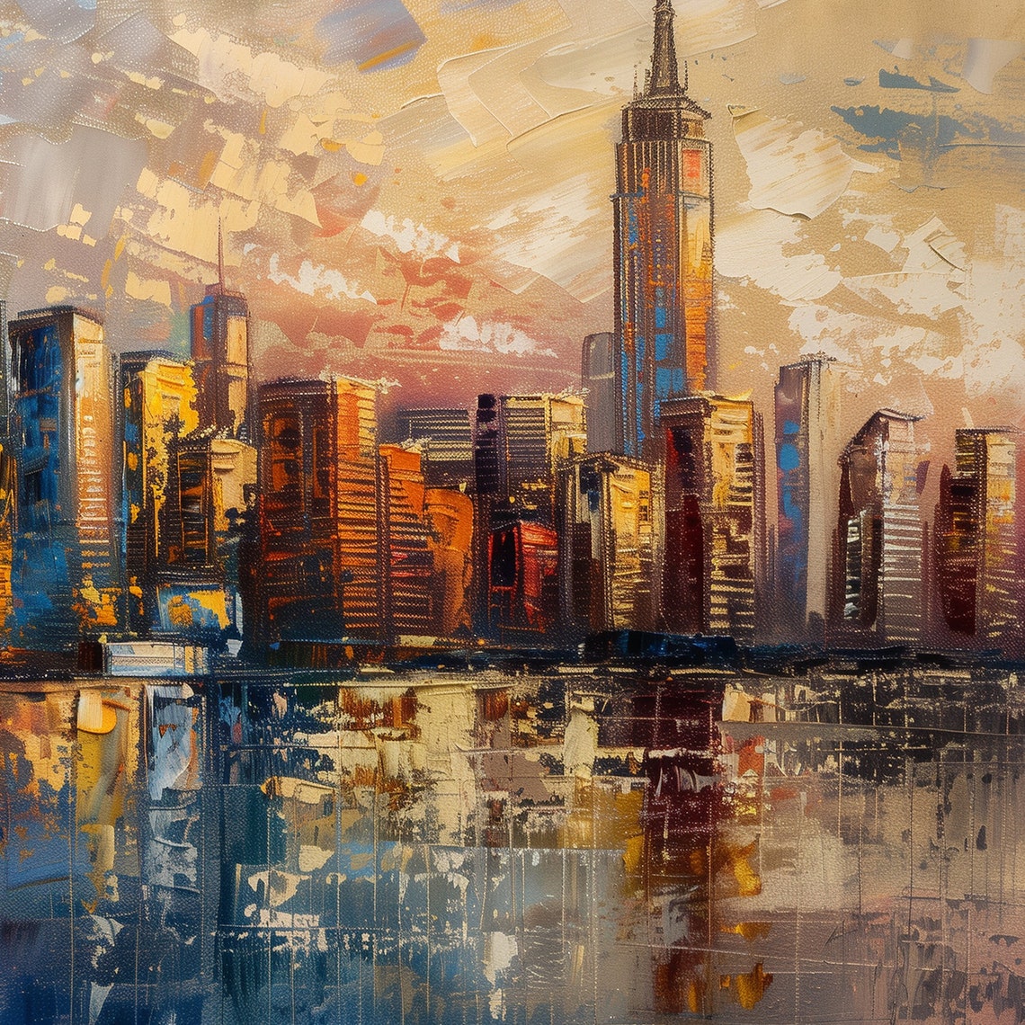 New York Skyline Painting Sunrise Manhattan Empire State View Poster - Image 6