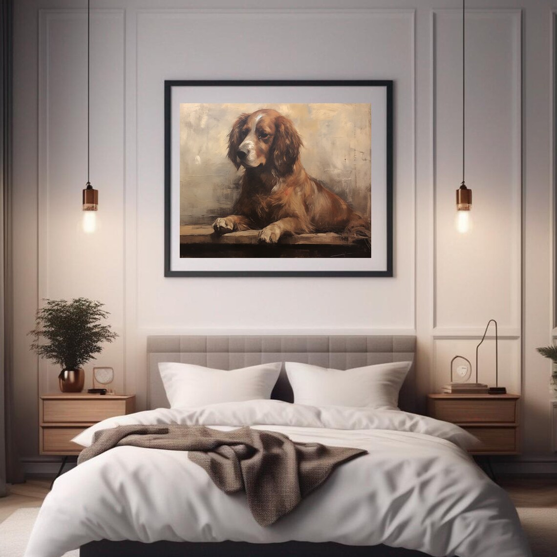 Senior Brown Spaniel Dog Resting Vintage Oil Painting Wall Art Print - Image 2