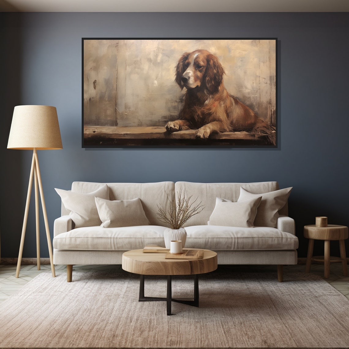 Senior Brown Spaniel Dog Resting Vintage Oil Painting Wall Art Print - Image 4