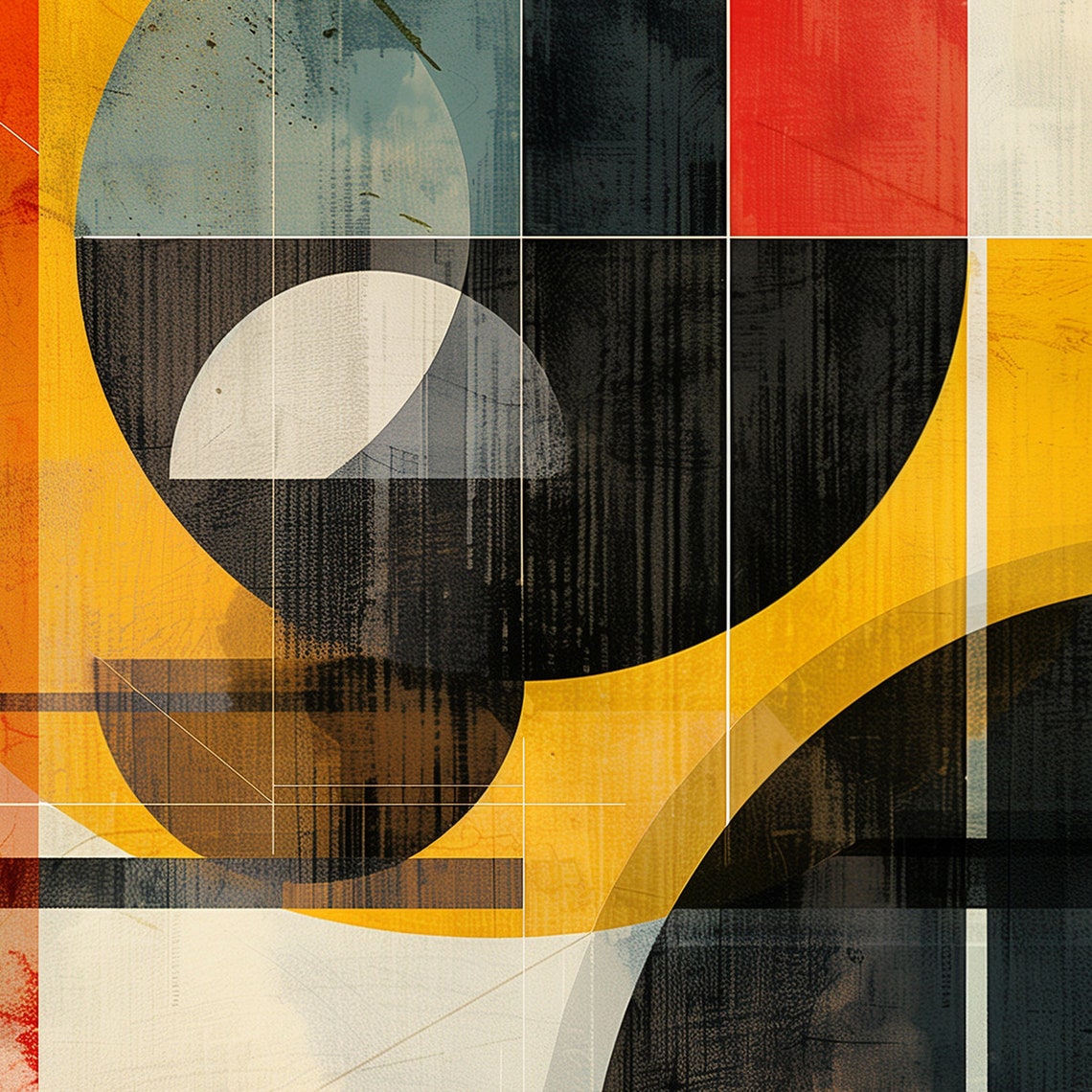 Bauhaus Geometric Abstract Painting Orange Sun Circle Black Art Poster - Image 6