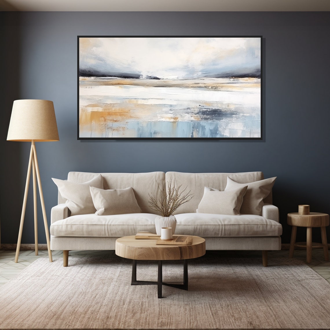 Gray Beige Abstract Winter Seascape Minimal Modern Painting Wall Art - Image 5