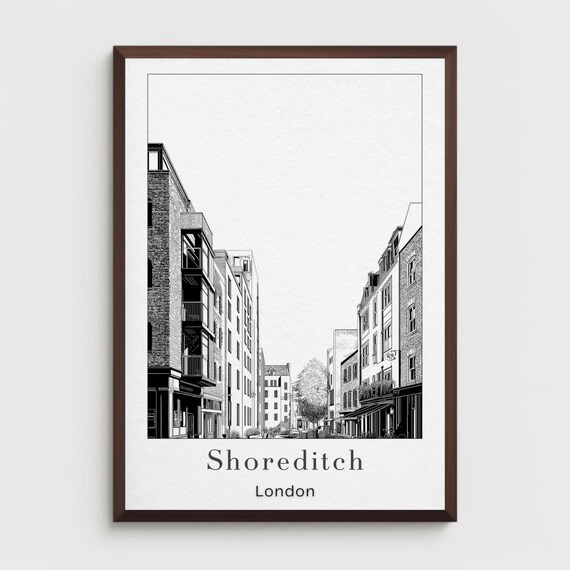 Shoreditch London Black and White Fine Line Street Art Print