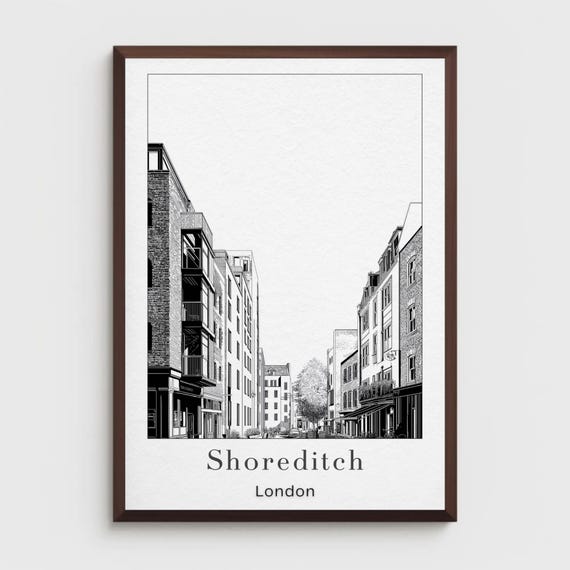 Shoreditch London Print Black And White Fine Line Art