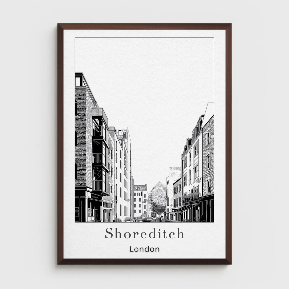 Shoreditch London Black and White Fine Line Street Art Print
