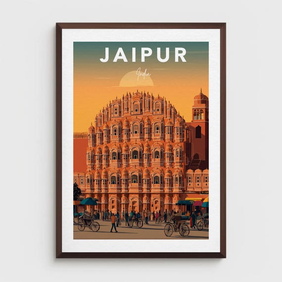 Jaipur Poster Print Retro India Travel Art Hawa Mahal