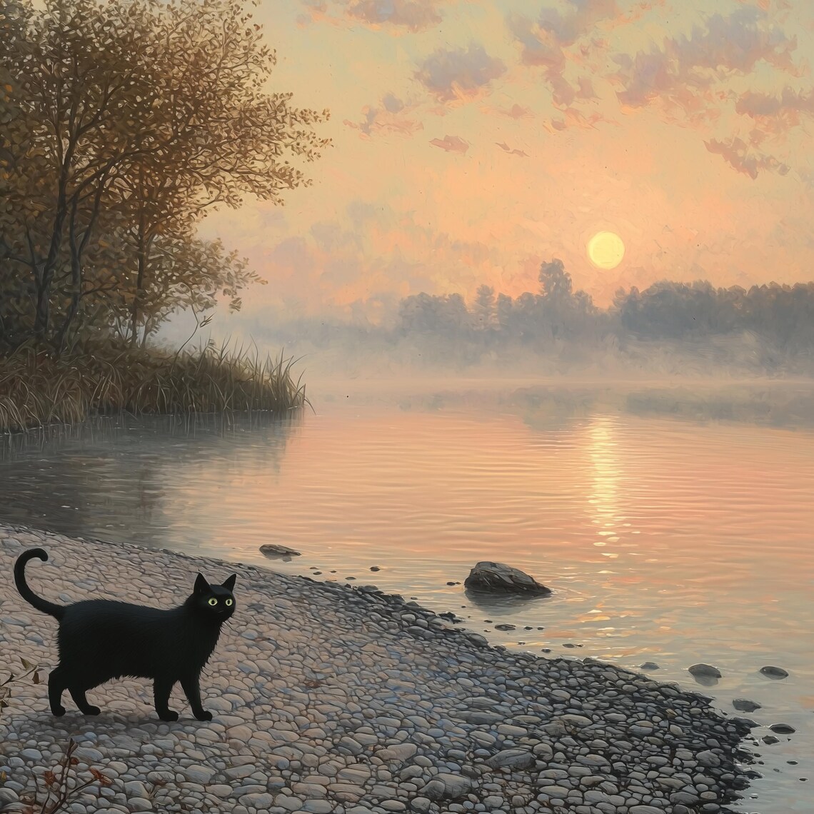 Vintage Black Cat Art Print, Moody Whimsical Cat - Image 2