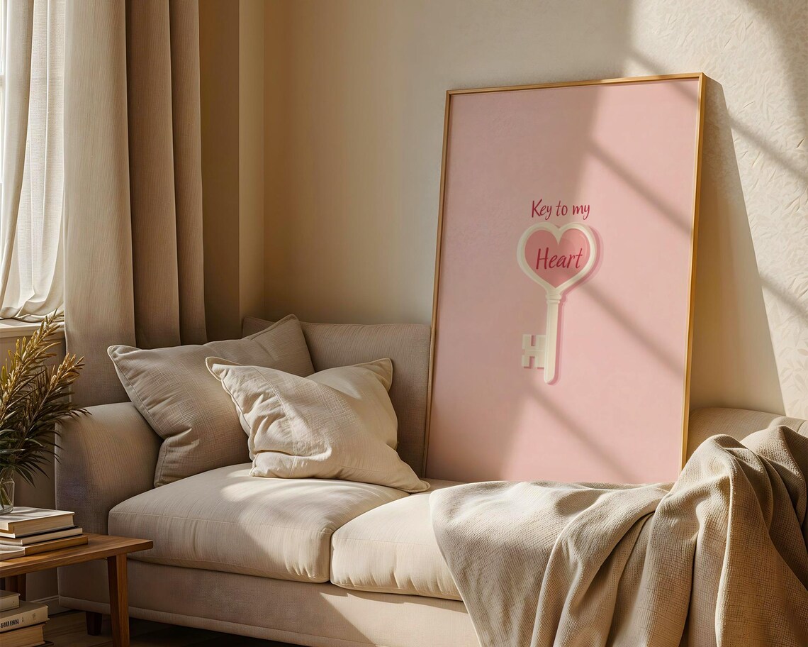 Key to my Heart Pink Romantic Key Illustration Love Quote Poster - Image 3
