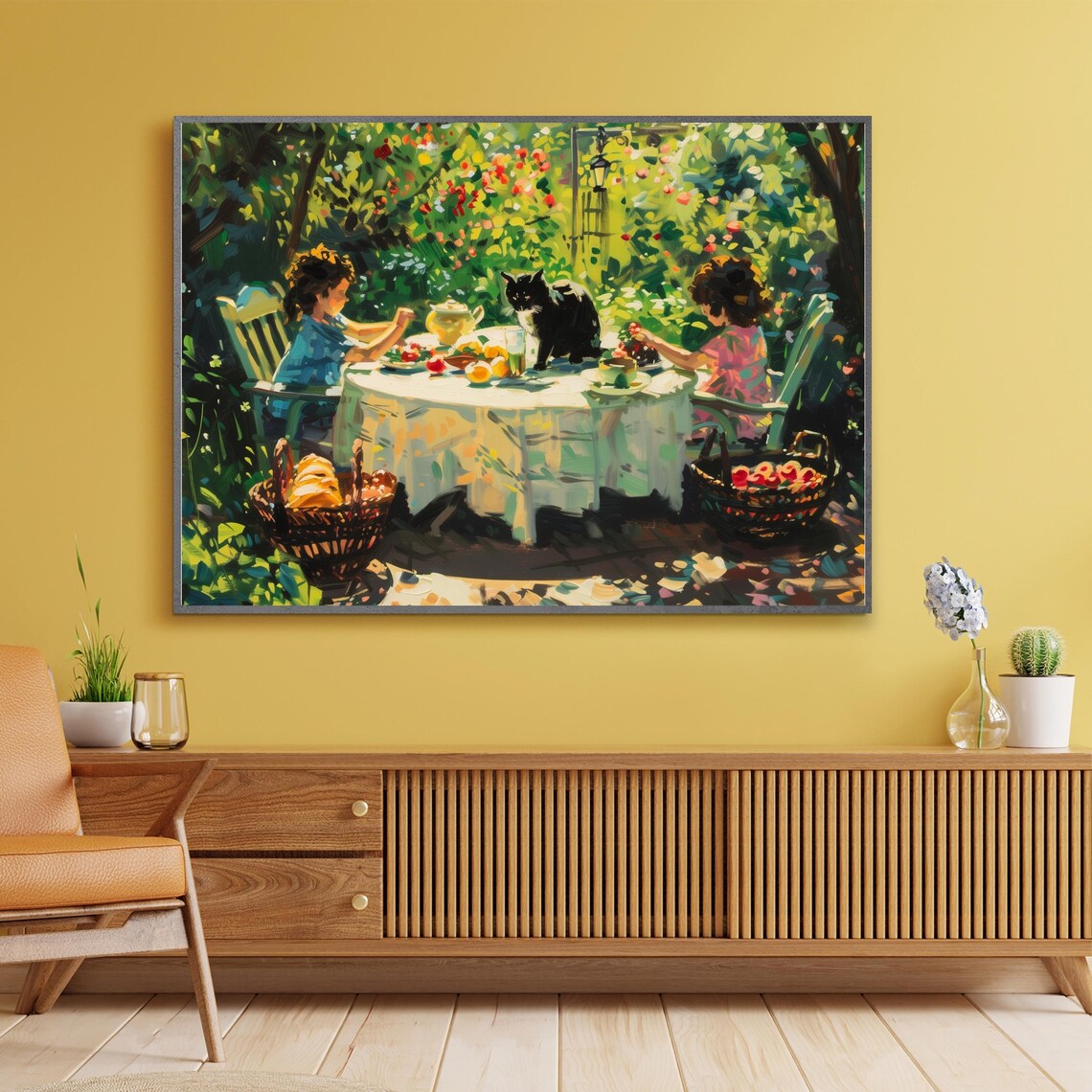Black Cat Nature Lovers Garden Landscape Art Print - Image 2