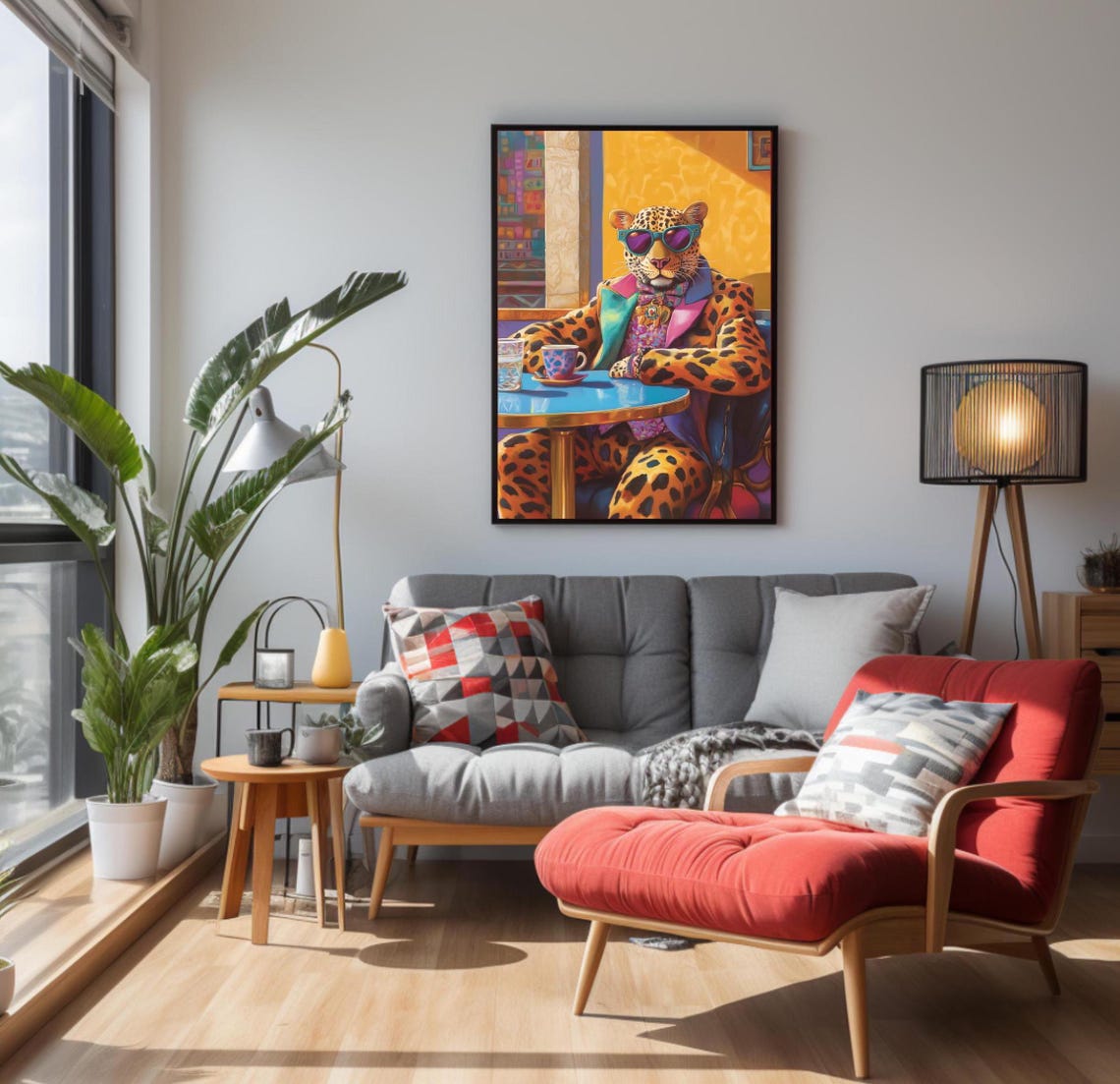 Stylish Leopard In Sunglasses Enjoying Coffee At A Cafe Art Poster - Image 2