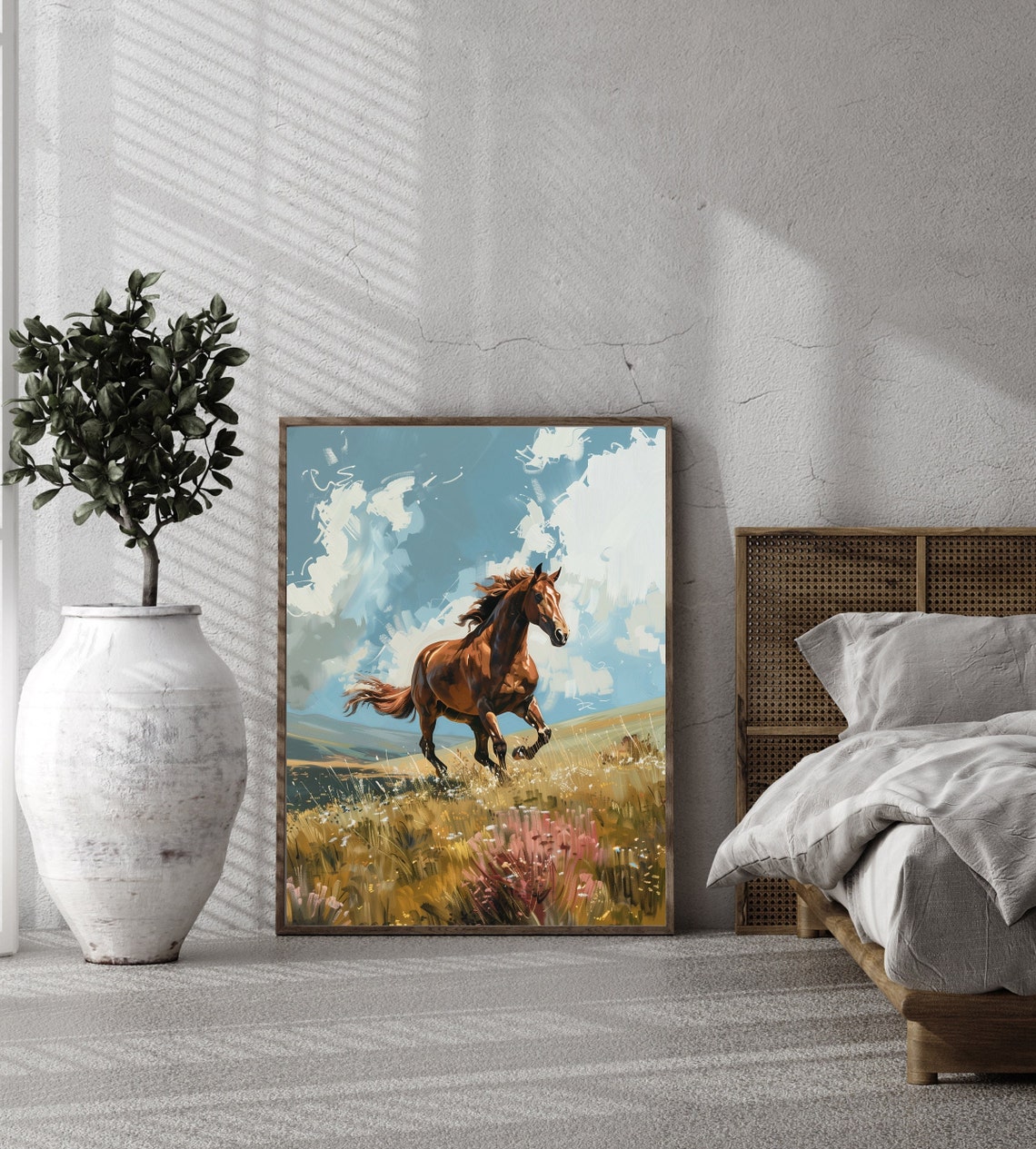 Galloping Chestnut Horse Across a Golden Wildflower Meadow Poster - Image 2