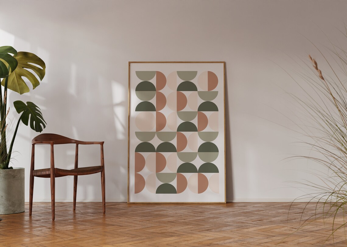 Sage Green Terracotta Semicircle Grid Bauhaus Abstract Poster - Image 3