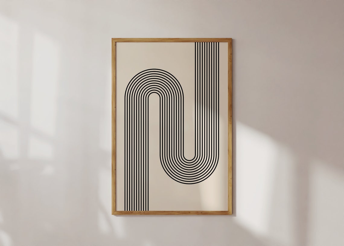Monochrome Striped N Curve Parallel Lines Japandi Minimal Poster