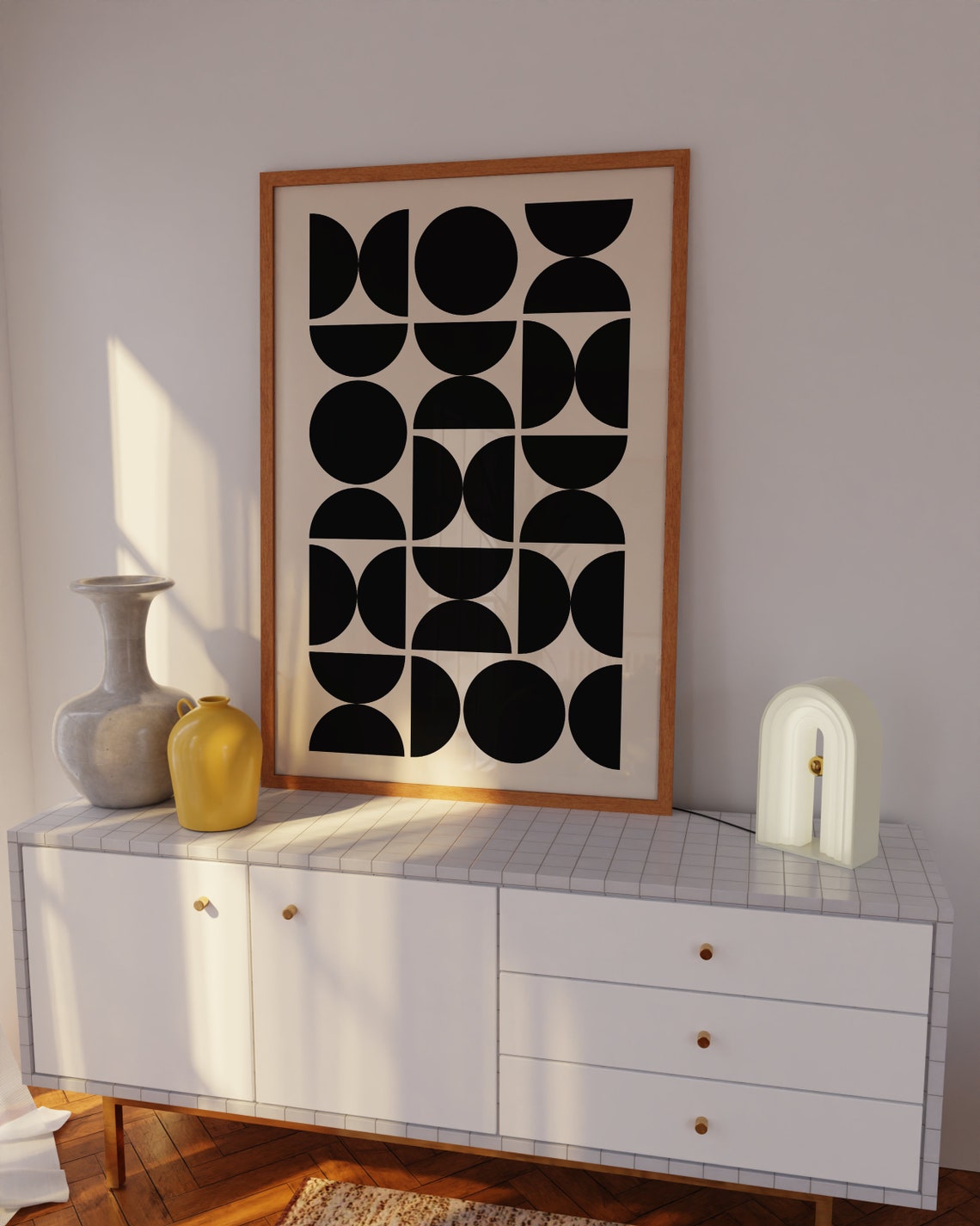Black Geometric Circles Grid Bold Mid Century Modern Art Poster - Image 3