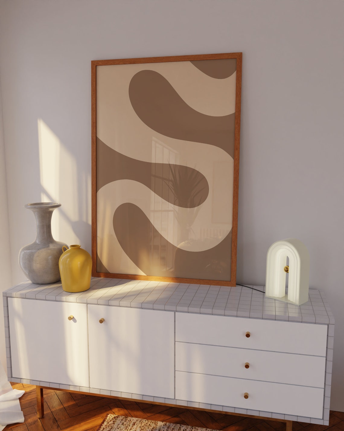Tan Beige Wavy Curves Abstract Neutral Minimalist Wall Poster - Image 4