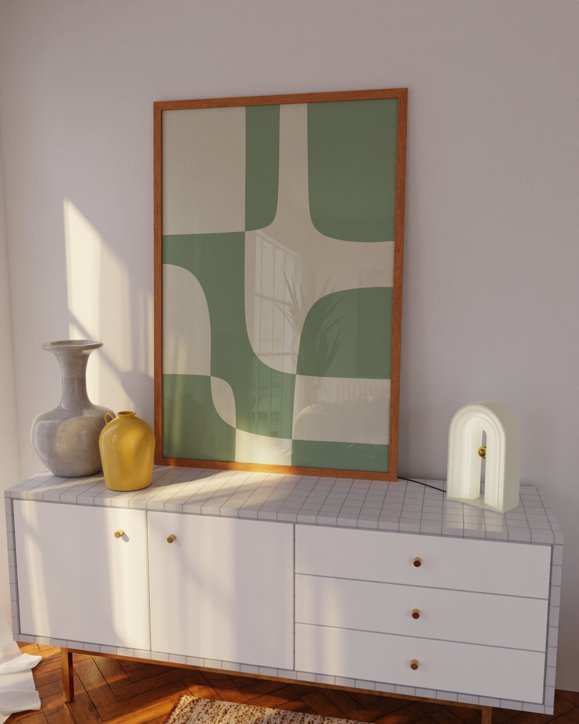 Sage Green Geometric Blocks Abstract Fresh Japandi Style Poster - Image 3
