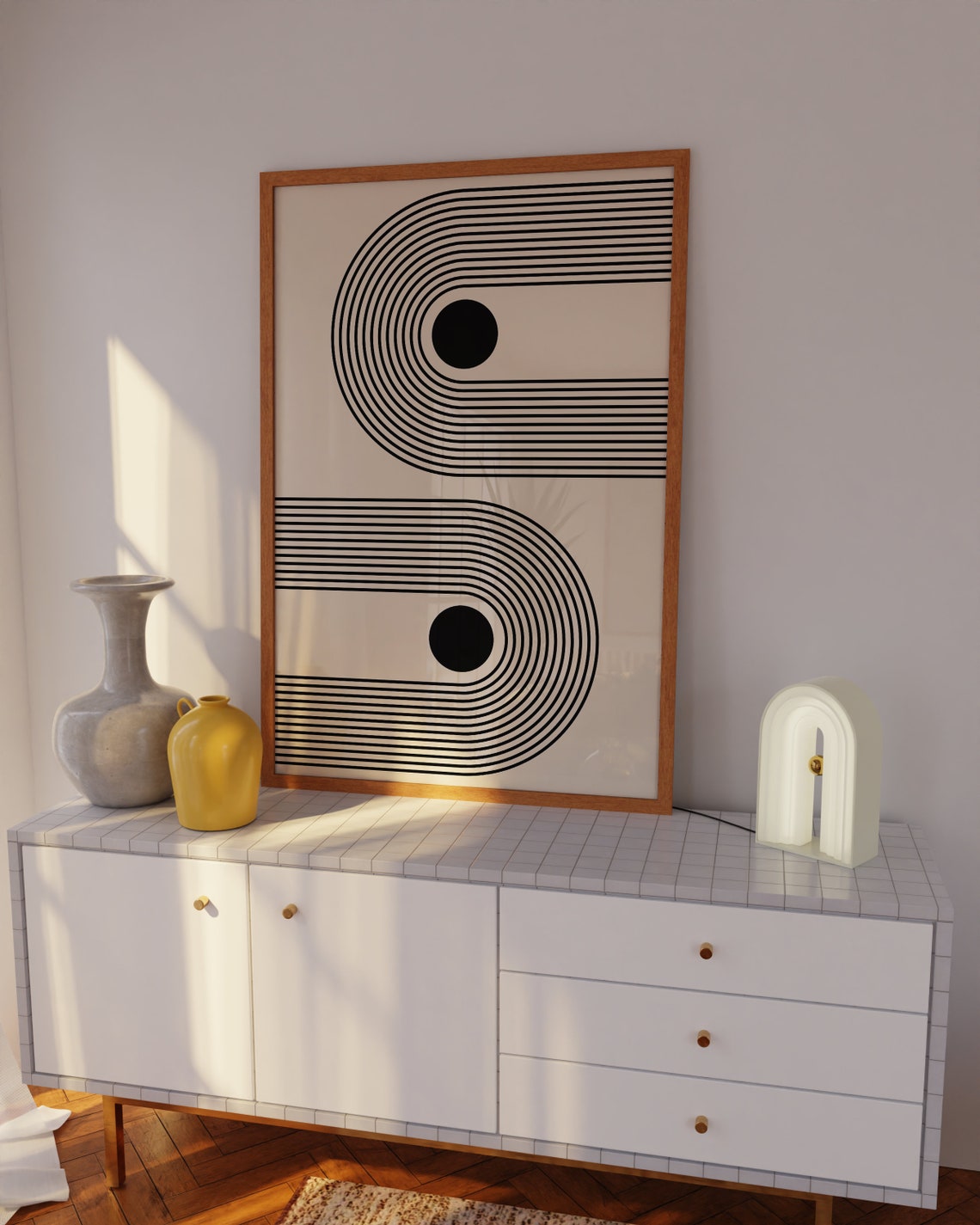 Monochrome S Curve Striped Lines Twin Dot Minimalist Zen Poster - Image 3