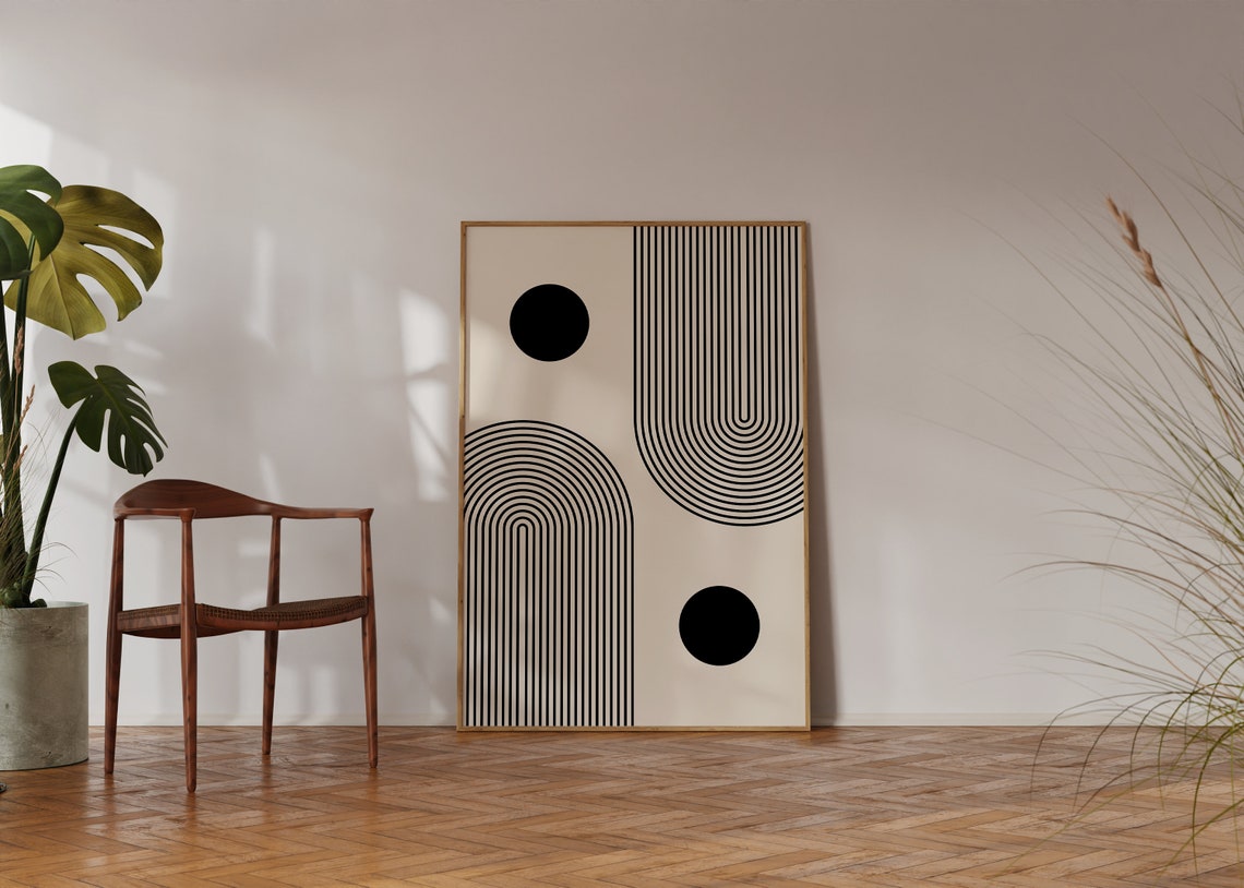 Mid Century Modern Striped Arch Columns Two Dot Abstract Poster - Image 3