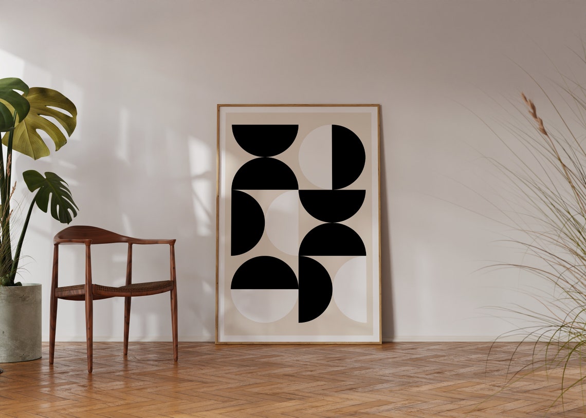 Black and Cream Half Circle Bauhaus Geometric Modern Art Poster - Image 3