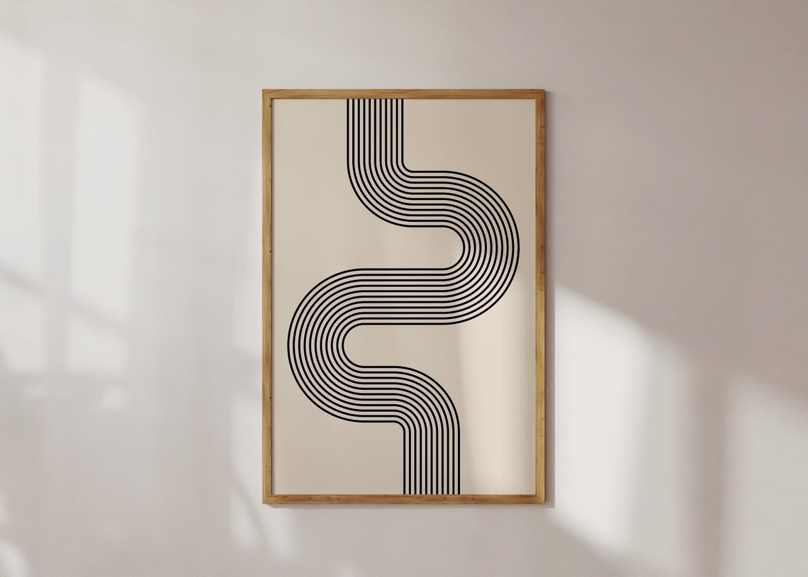 Black Winding Ribbon Parallel Line Minimalist Flowing Art Poster