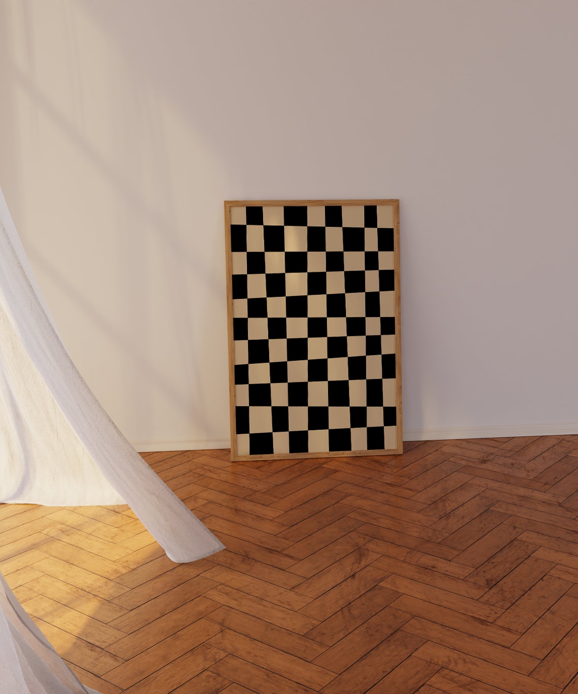 Black Cream Checkerboard Bold Contrast Modern Graphic Art Poster - Image 2