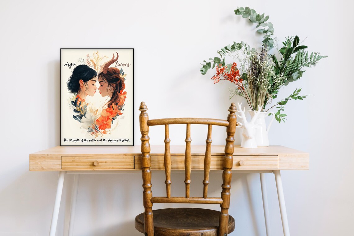 Taurus and Virgo Zodiac, Minimalist Astrology Gift - Image 2