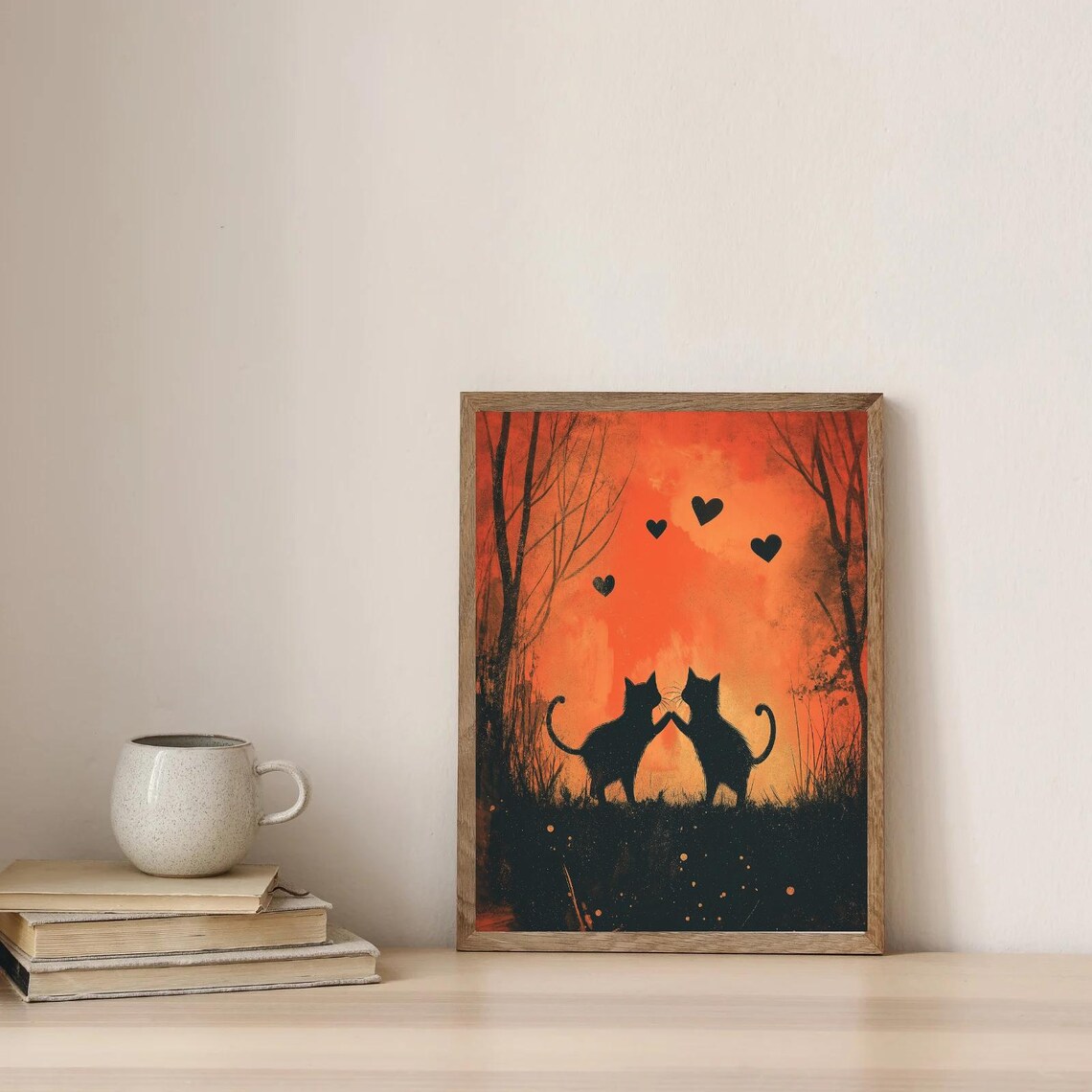 Romantic Cat Silhouette, Minimalist Valentine Decor - Image 3