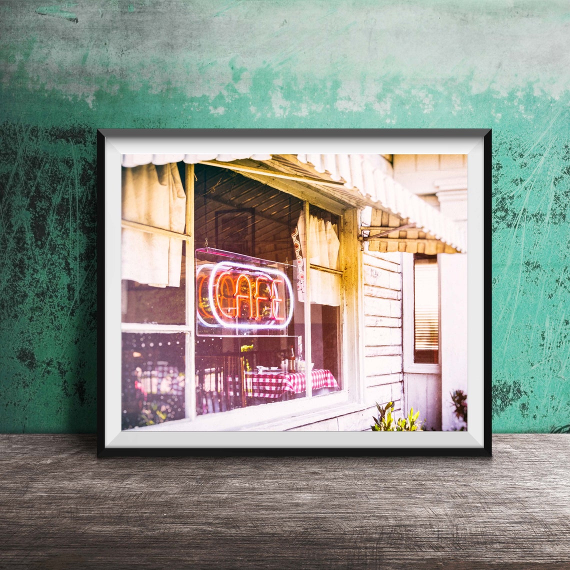 Country Cafe Window Orange Neon Sign Small Town Diner Poster