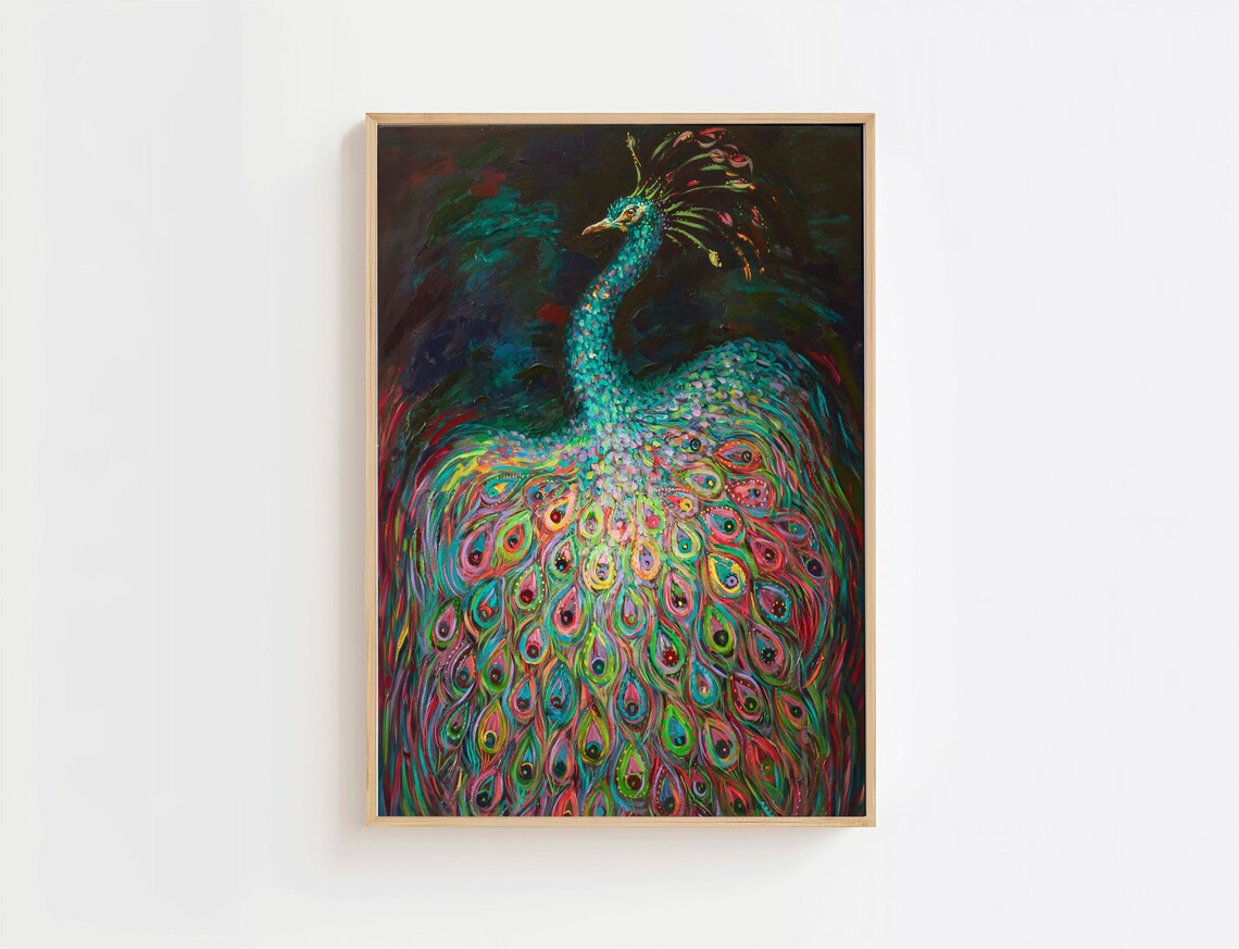 Turquoise Peacock Poster Print, Exotic Bird Decor