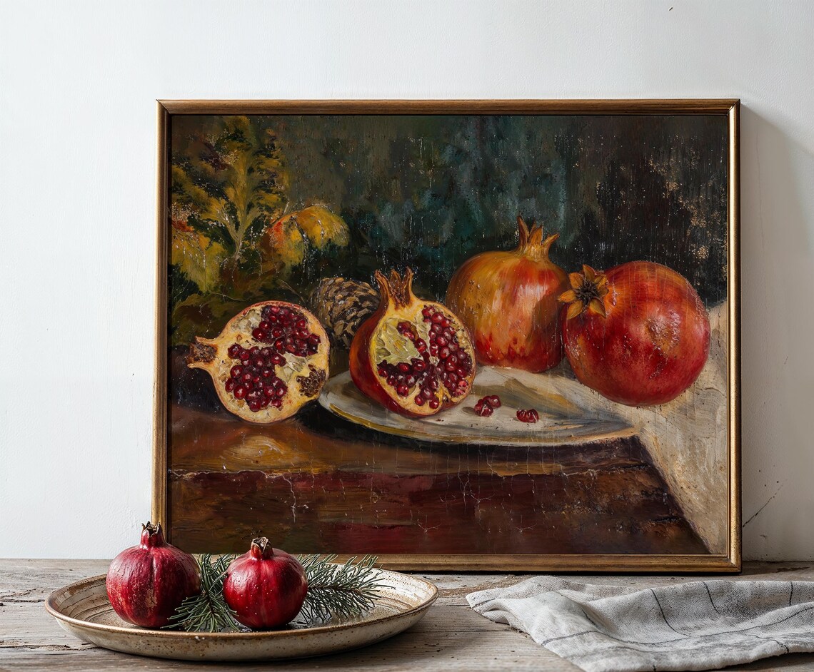 Pomegranate Still Life Dark Moody Vintage Kitchen Art Poster - Image 3