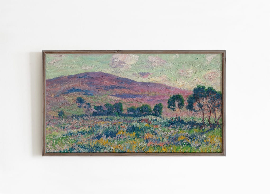 Purple Mountain Meadow Impressionist Wildflower Landscape Poster