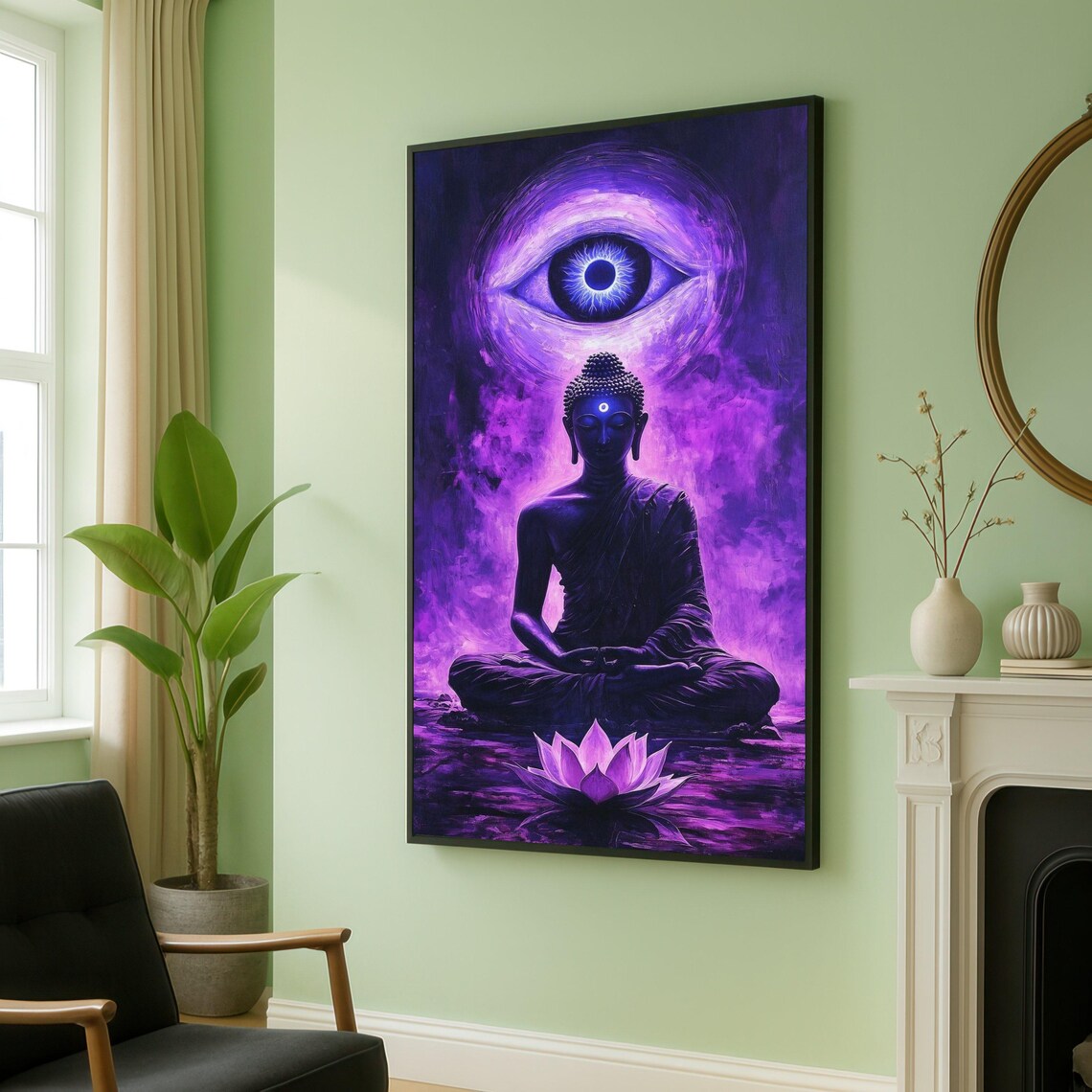 Purple Third Eye Buddha Lotus Flower Mystic Meditation Art Poster