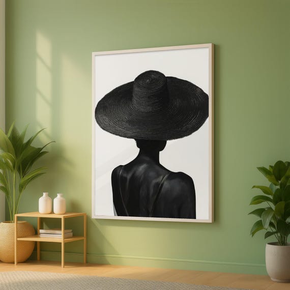 African Black Art Modern Woman Wall Elegant Hat Silhouette Fashion Canvas Portrait Home Decor