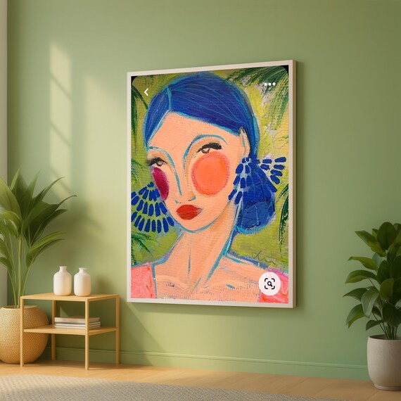 Bold Abstract Expressionist Female Face With Blue Hair Art Print
