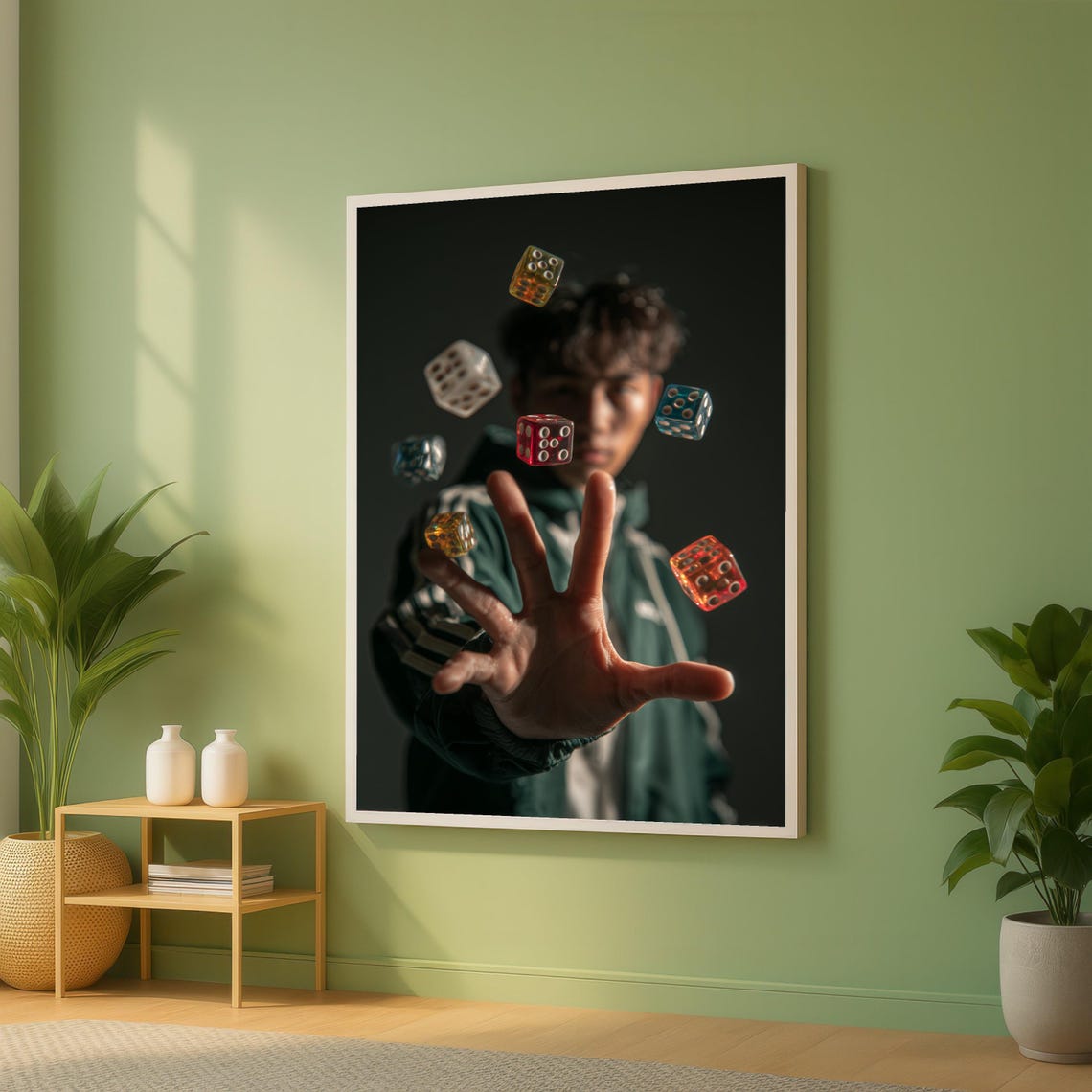 Colorful Dice Mid Throw Game Night Action Photography Wall Poster