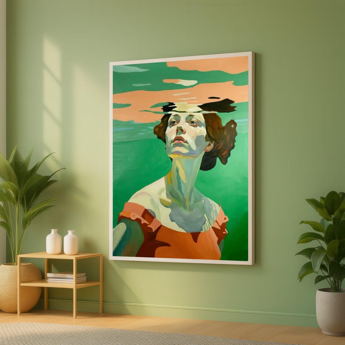 Woman Emerging Through Rippling Water Surface Portrait Poster