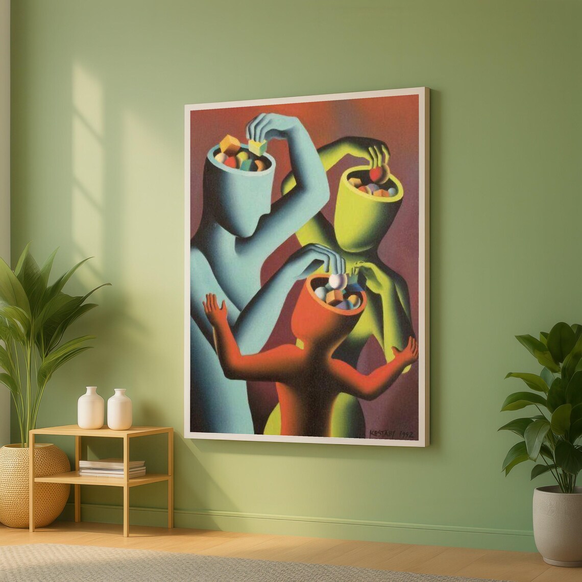 Surreal Colorful Figures With Geometric Block Heads Abstract Poster