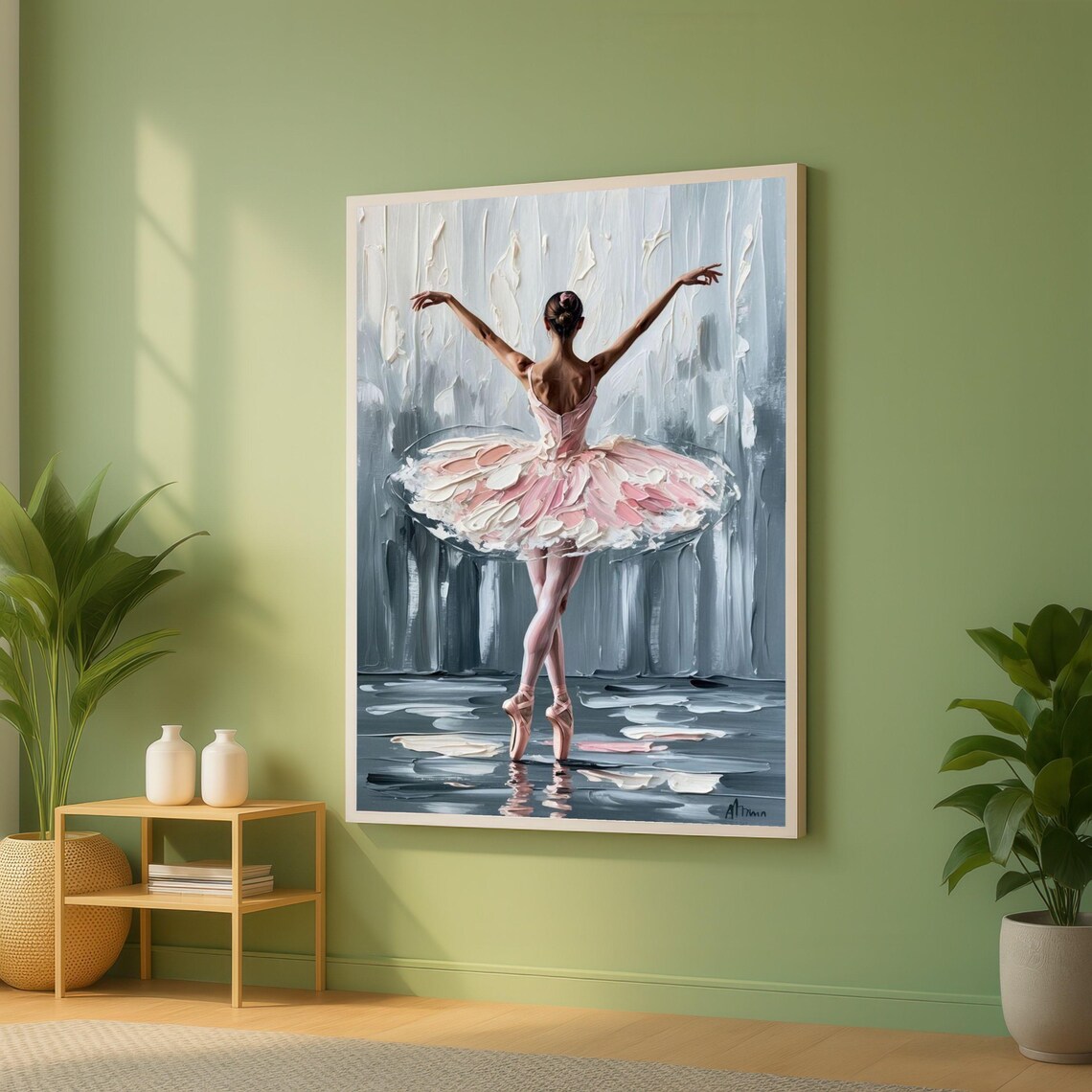 Elegant Ballerina In Pink Tutu Impasto Oil Dance Painting Poster