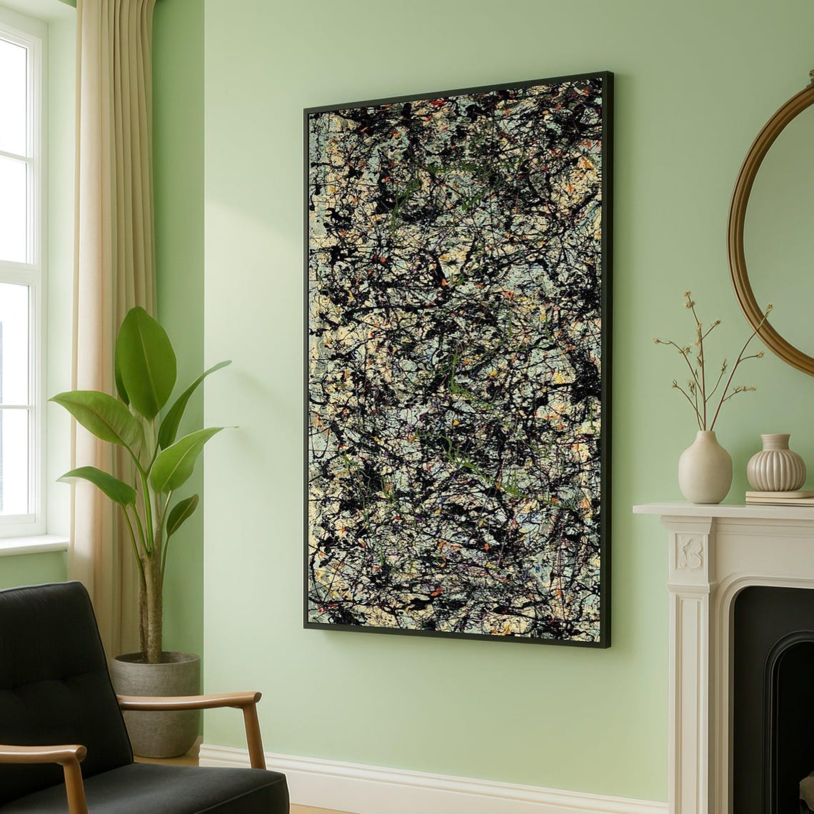 Pollock Style Black Splatter Drip Abstract Expressionist Poster