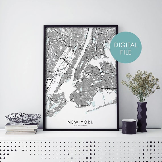 New York City Art Map Print, Travel Poster
